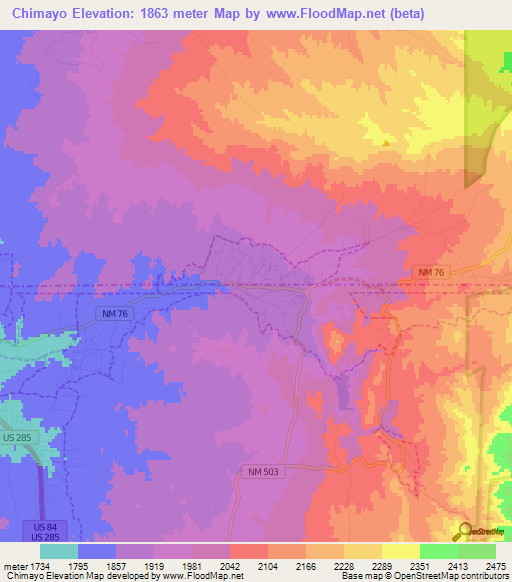 Chimayo,US Elevation Map