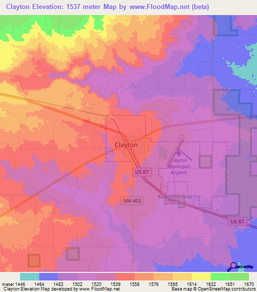 Clayton,US Elevation Map