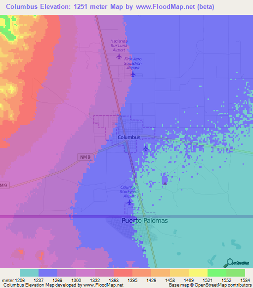 Columbus,US Elevation Map