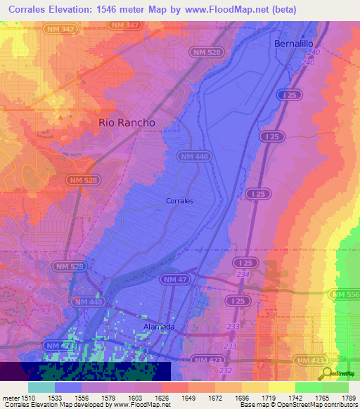 Corrales,US Elevation Map