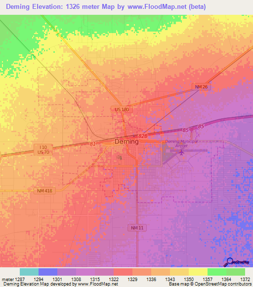 Deming,US Elevation Map