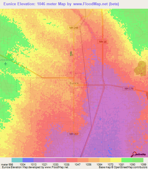 Eunice,US Elevation Map