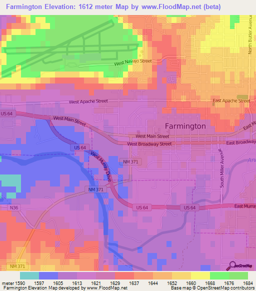 Farmington,US Elevation Map