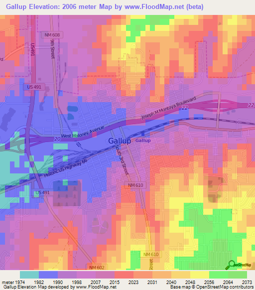 Gallup,US Elevation Map