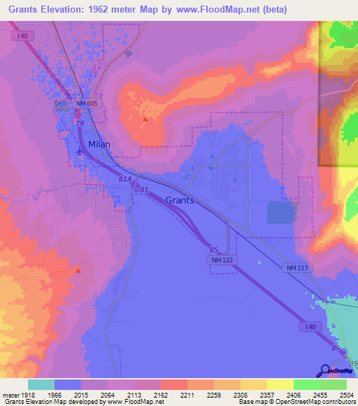 Grants,US Elevation Map