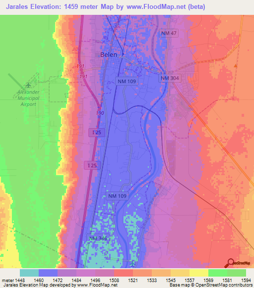 Jarales,US Elevation Map