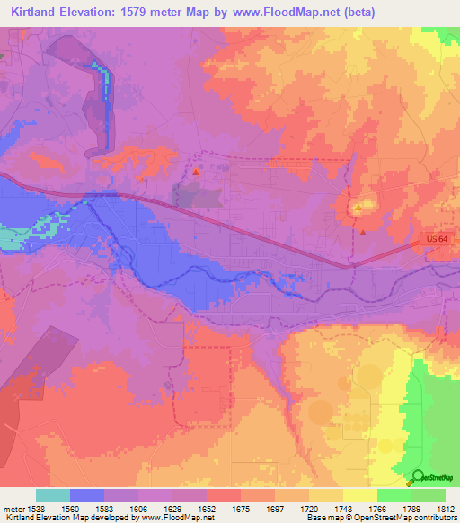 Kirtland,US Elevation Map