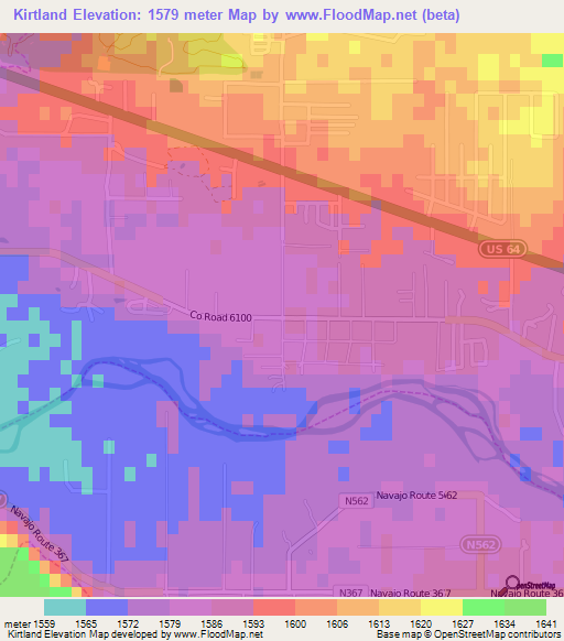 Kirtland,US Elevation Map