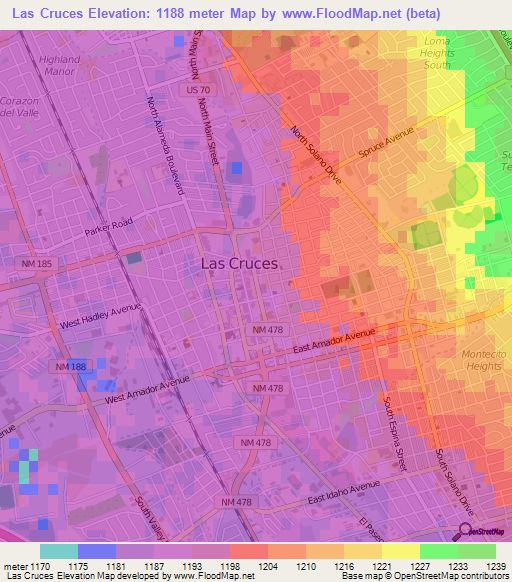 Las Cruces,US Elevation Map