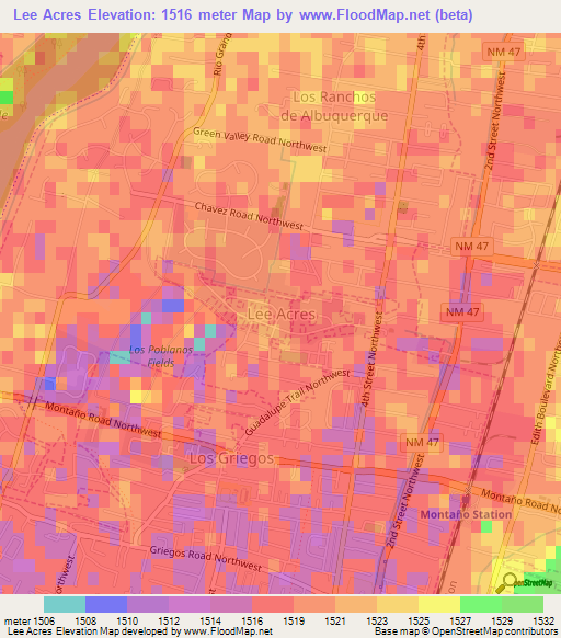 Lee Acres,US Elevation Map