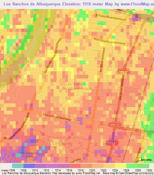 Los Ranchos de Albuquerque,US Elevation Map