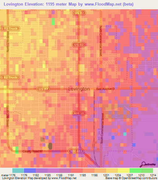 Lovington,US Elevation Map