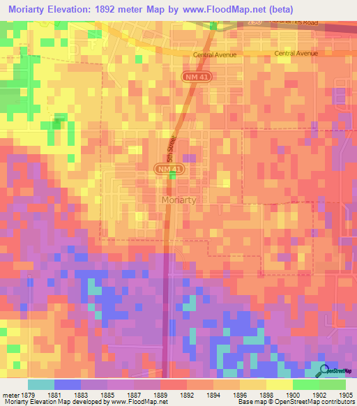 Moriarty,US Elevation Map