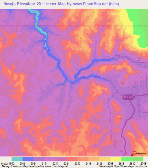 Navajo,US Elevation Map