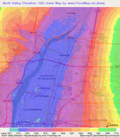 North Valley,US Elevation Map