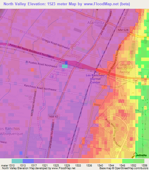 North Valley,US Elevation Map