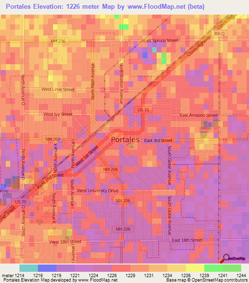 Portales,US Elevation Map