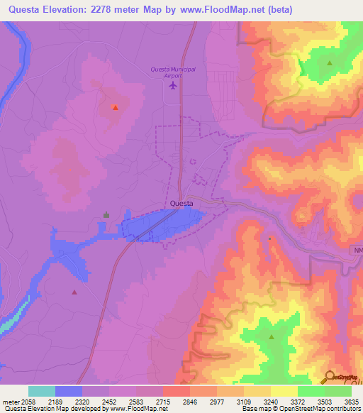 Questa,US Elevation Map