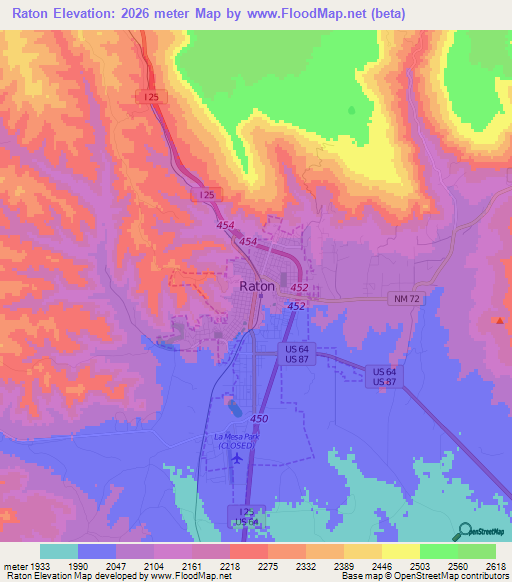 Raton,US Elevation Map