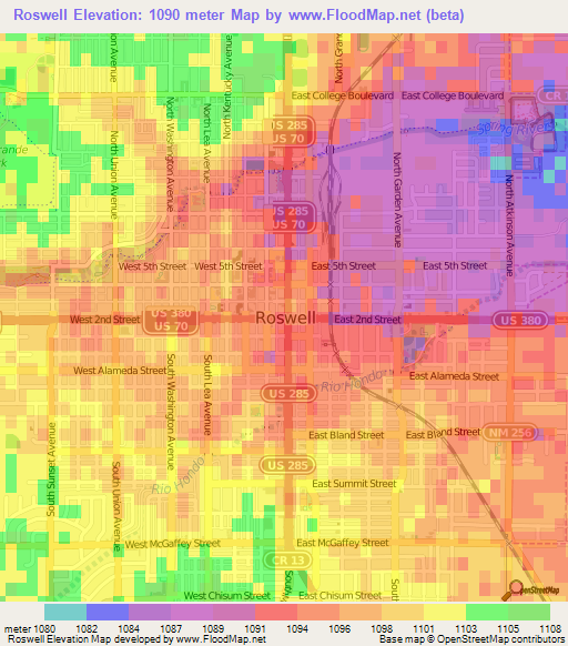 Roswell,US Elevation Map