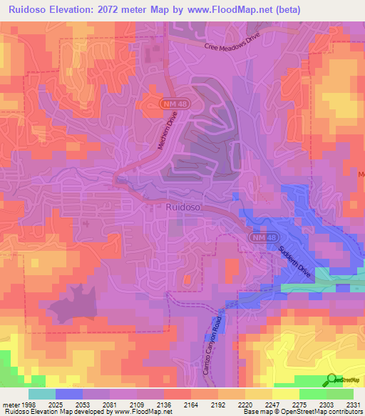 Ruidoso,US Elevation Map