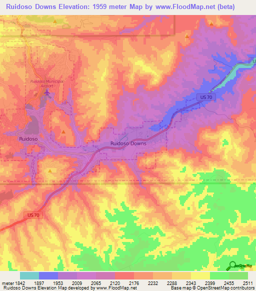 Ruidoso Downs,US Elevation Map