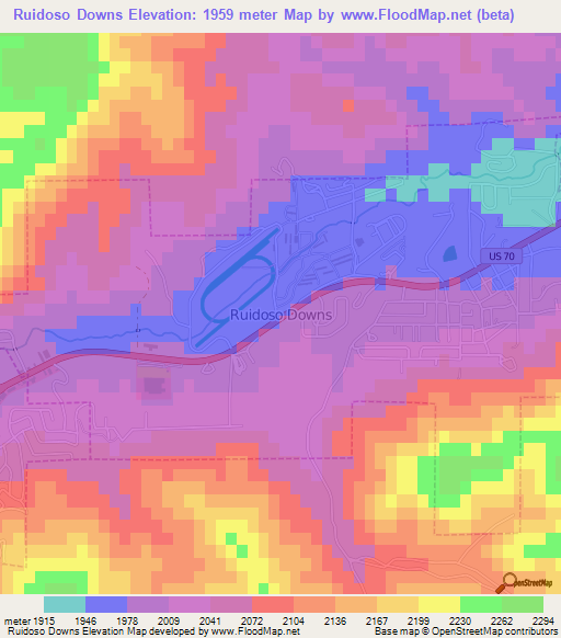 Ruidoso Downs,US Elevation Map