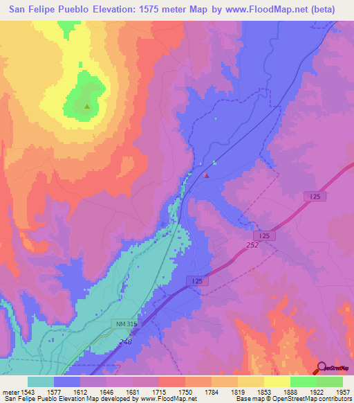 San Felipe Pueblo,US Elevation Map