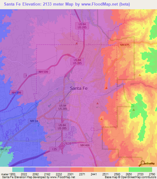 Santa Fe,US Elevation Map