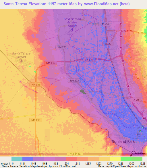 Santa Teresa,US Elevation Map