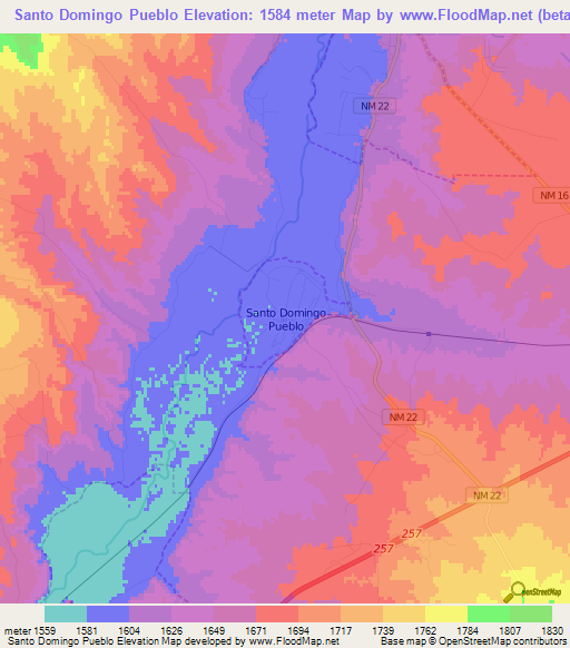 Santo Domingo Pueblo,US Elevation Map