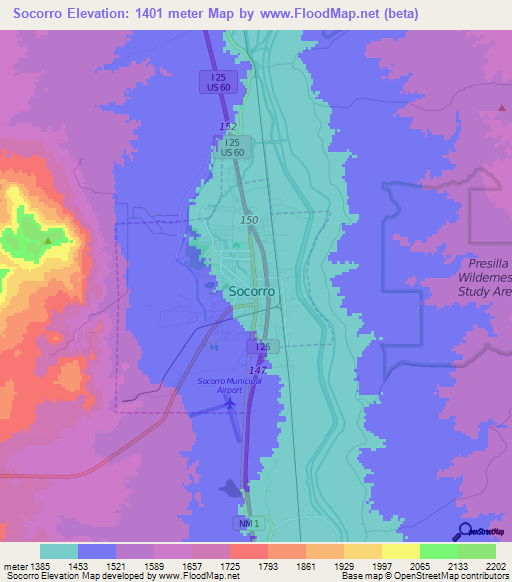 Socorro,US Elevation Map