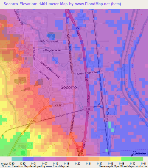 Socorro,US Elevation Map