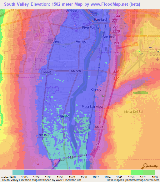 South Valley,US Elevation Map