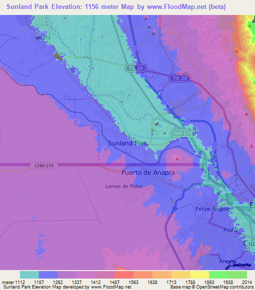 Sunland Park,US Elevation Map