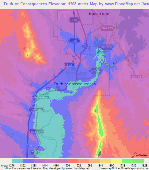 Truth or Consequences,US Elevation Map