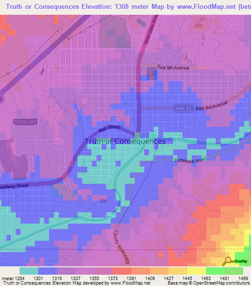 Truth or Consequences,US Elevation Map