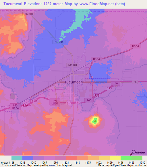 Tucumcari,US Elevation Map