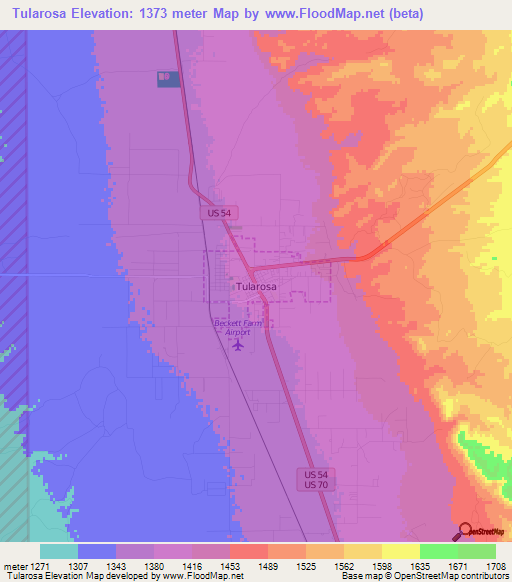 Tularosa,US Elevation Map