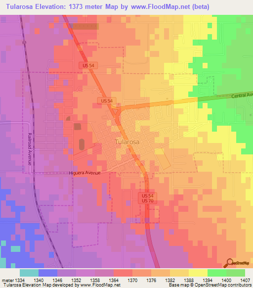 Tularosa,US Elevation Map