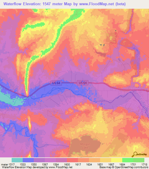 Waterflow,US Elevation Map