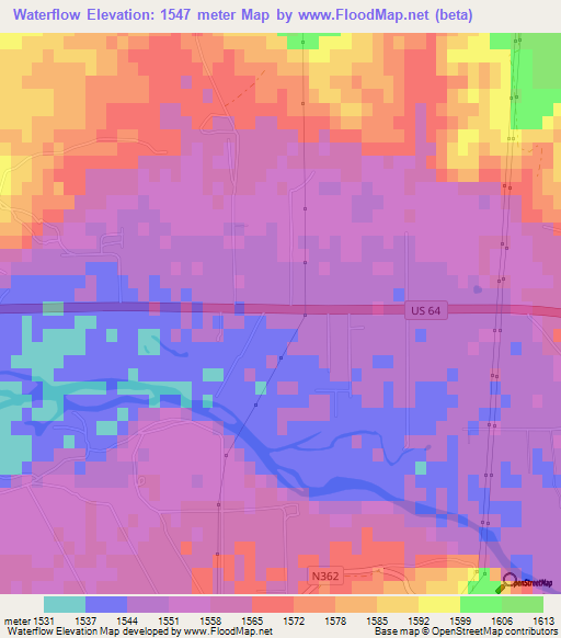 Waterflow,US Elevation Map