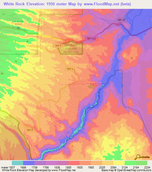 White Rock,US Elevation Map