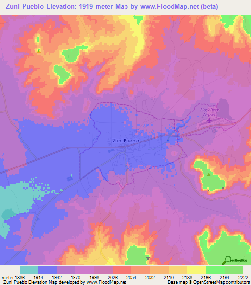 Zuni Pueblo,US Elevation Map