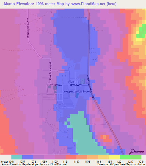 Alamo,US Elevation Map