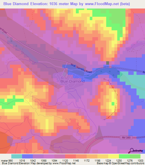 Blue Diamond,US Elevation Map