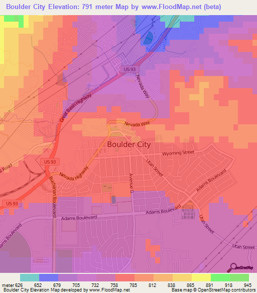 Boulder City,US Elevation Map