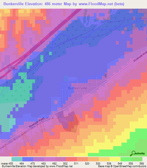 Bunkerville,US Elevation Map