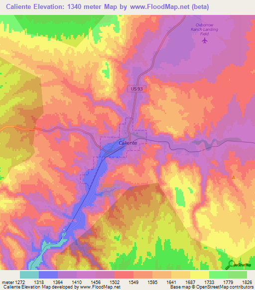 Caliente,US Elevation Map