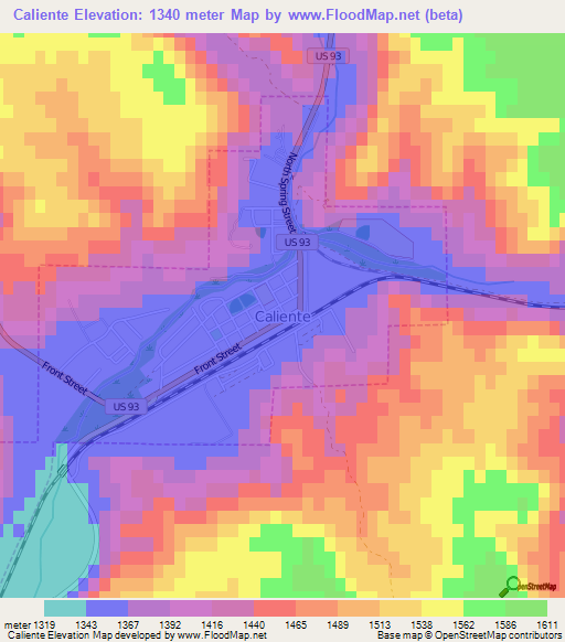 Caliente,US Elevation Map